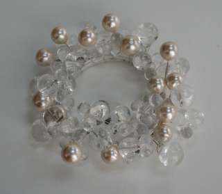   White Pearl Clear Bead Christmas Candle Holder Rings SO PRETTY  