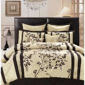   CHOCOLATE BROWN FLORAL FLOCKING COMFORTER SET, QUEEN SIZE Home