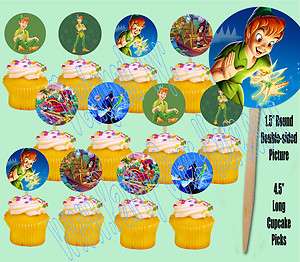Peter Pan Tinkerbell Captain Hook Neverland Cupcake Picks Cake Toppers 