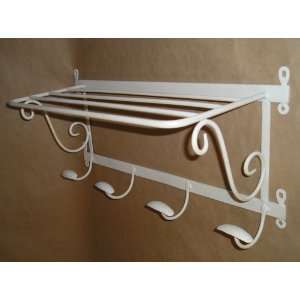   Iron Scroll Wall Coat Towel Rack with 4 Hooks   White