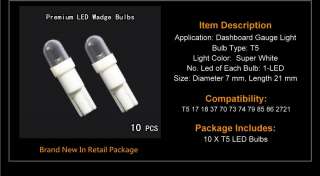 10 X White Led Dashboard Gauge Light Bulbs T5 70 73 74  
