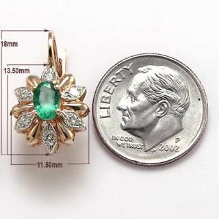 Russian Jewelry Diamond Emerald Earrings 14k Rose Gold  