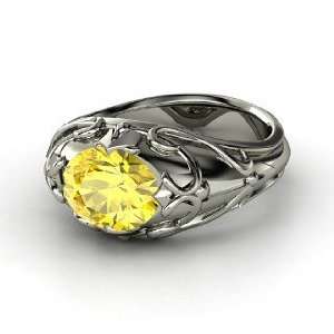  Hearts Crown Ring, Oval Yellow Sapphire Sterling Silver Ring Jewelry