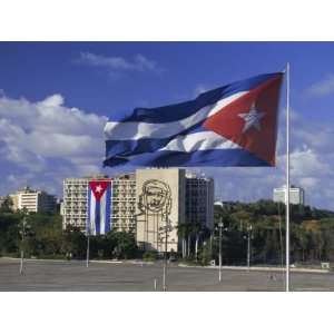 Cuban Flag Flying Outside the Ministerio Del Interior, Cuba, West 