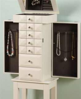  Wooden Jewelry Armoire Cabinet with Six Drawers and Necklace Storage 