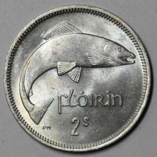 1959 CH BU IRELAND FLORIN Irish Coin ATLANTIC SALMON Scarce Date (2 