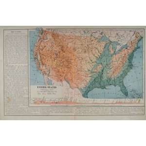   Physical Map United States   Original Print Map