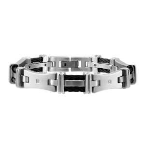  Mens Stainless Steel Cable and Diamond Link Bracelet (.10 