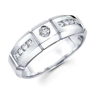  Mens Diamond Wedding Band 14k White Gold Anniversary Ring 