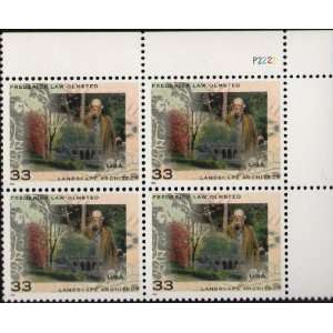 FREDERICK LAW OLMSTED ~ LANDSCAPE ARCHITECT #3338 Plate Block of 4 x 