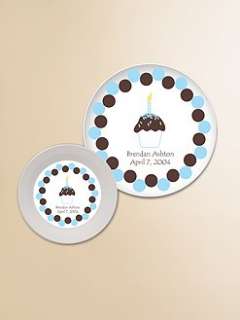 Preppy Plates   Personalized Bowl & Plate Set/Blue Cupcake