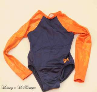 GK Elite Orange Blue Foil Competition Gymnastics Leotard Child Medium 