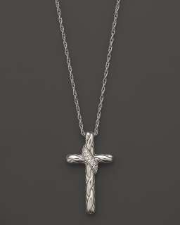   Sterling Silver Small Cross Pendant Necklace With Diamond Pavé, 18