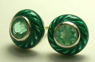 0tcw Artisian Round Colombian Emerald & Enamel Earrings  