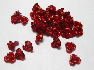 200 Red Aluminum Metal Rose Flower Beads 6mm Finding  