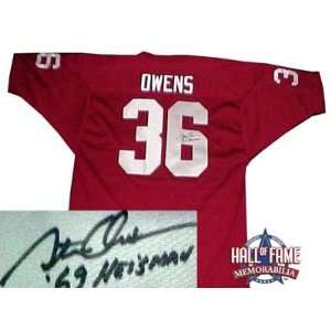 Steve Owens Autographed/Hand Signed Red Throwback Oklahoma Jersey with 