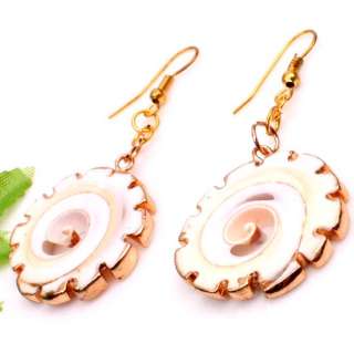 HOT Natural Sea Shell Gear Beads Hoop Earrings 50mm 1pc  
