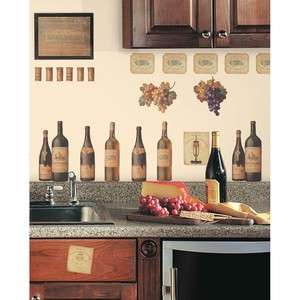 New WINE TASTING WALL DECALS Grapes & Bottles Stickers Kitchen Decor 