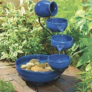  Solar Blue Ceramic Fountain Patio, Lawn & Garden