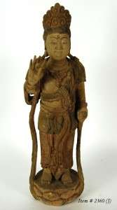 VINTAGE WOOD KWAN YIN STATUE Mercy Goddess Asian Deity  
