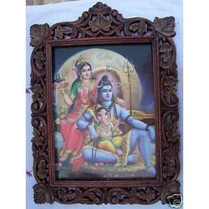  Lord Shiva, Parvati & Bal Ganesha, Wood Frame: Everything 