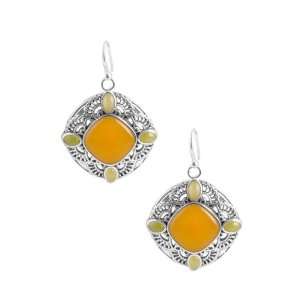  Barse Orange and Yellow Jade Medallion Earrings Jewelry