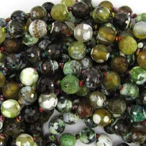  10mm faceted green crab agate round beads 8 strand