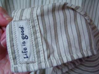 NWT Life is Good ss tan cream stripe woven shirt sz M  