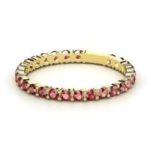 Rich & Thin Band, 14K Yellow Gold Ring with Red Garnet