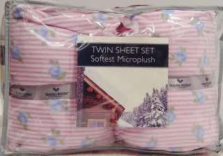 NEW Berkshire MICROPLUSH Cozy Fleece Pink Stripe Sheet Set TWIN 3PC 