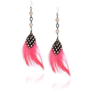   Atelier Double Mini Pave Ball Indian Pink Feather Earrings Jewelry