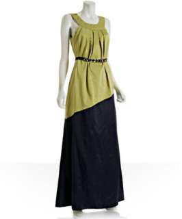 Vera Wang Lavender Label black silk shantung beaded belt apron gown 