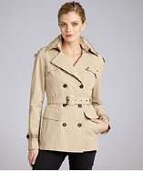 Andrew Marc khaki double breasted hooded short trench style# 317982301