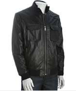   leather convertible standing collar bomber jacket style# 313457201