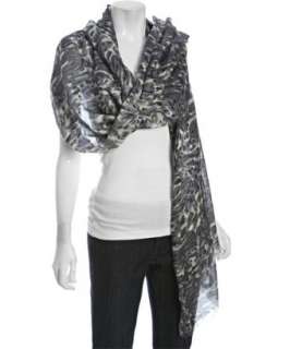 Bindya Lulla charcoal abstract print cashmere silk scarf   up 