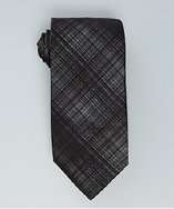 Calvin Klein Collection black and grey crosshatched slim silk tie 