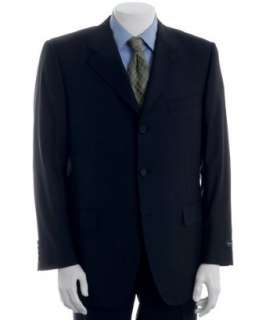 Canali dark blue stripe wool 3 button suit with single pleat trousers 