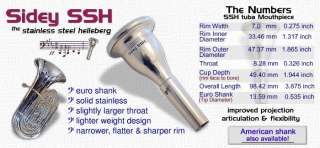 New SSH Original Stainless Steel Tuba Mouthpiece   Euro shank  