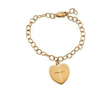   : 14K Yellow Gold Bracelet Youth Bracelet W/Heart And Cross: Jewelry