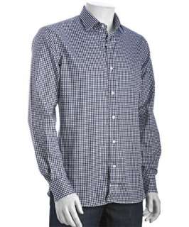 Etro navy and white checked cotton N. Warrant spread collar shirt