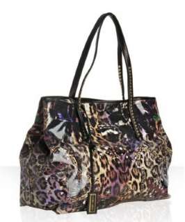 Jimmy Choo black leopard print glazed canvas Scarlet large tote bag 