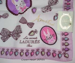 New LADUREE Paris Handkerchief / Mini Scarf Rabbit Amitie Pink JAPAN 