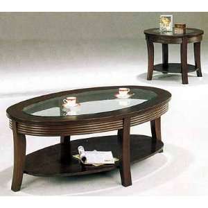  Cappuccino Finish, Oval 3 Piece Table Set w Glass