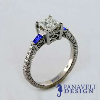   Style 1.00 ct Princess Cut Diamond & Blue Sapphire Engagement Ring 14k