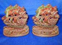 Cast Iron Ships Book Ends Pirates Crosses Vintage Not Marked  