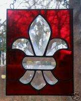 Stained Glass RED Traditional FLEUR DE LIS WINDOW PANEL  