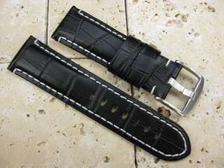 24mm Gator Genuine Leather Strap Band Fit PANERAI Black  