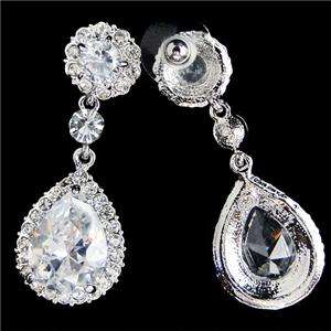 VTG Style Bridal Flower Drop Dangle Earring Swarovski Crystal  