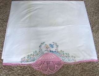 VINTAGE SOUTHERN BELLE BED SHEET * CROCHETED, EMBROIDERED  