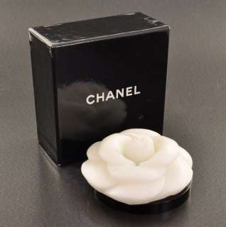 White Chanel Camellia candle with black round tray + Box S217  